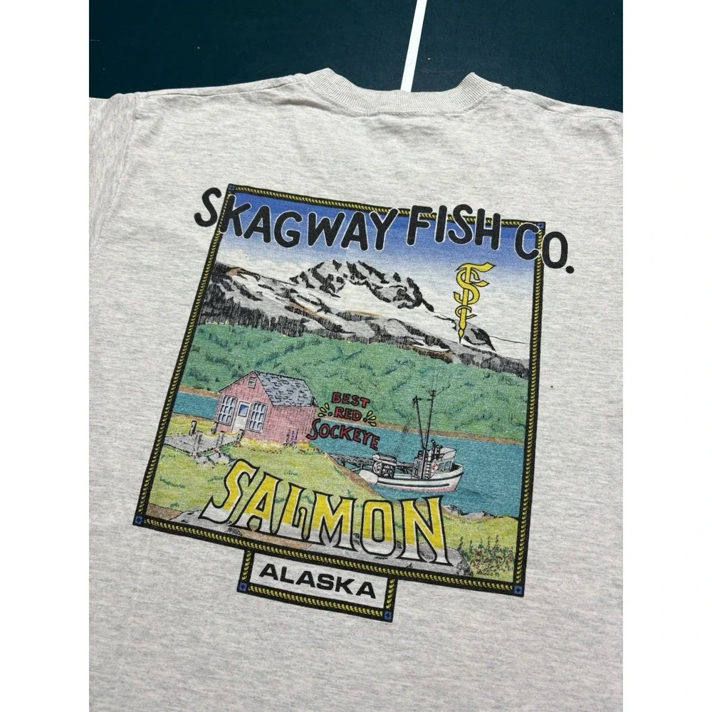 Vintage Skagway Fish Company Alaska T Shirt Men's Medium Salmon Fishing Graphic